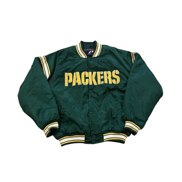 Vintage Pro Player Green Bay Packers NFL Satin Bomber Jacket Green Men's Large - Picture 1 of 6